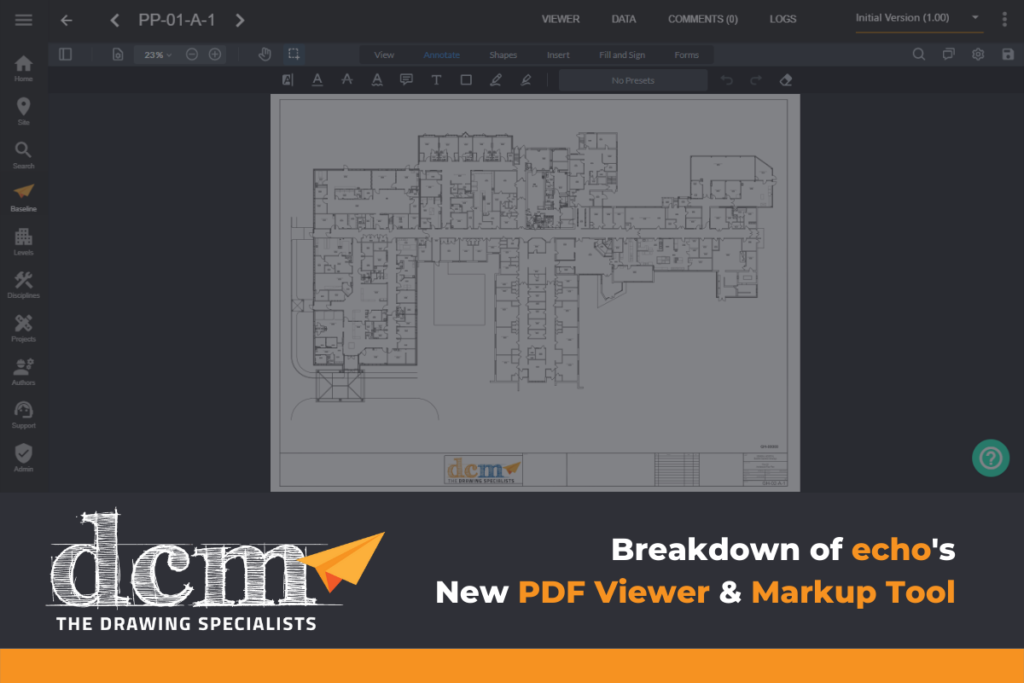 Header reading: "Breakdown of echo's New PDF Viewer & Markup Tool" with screenshot of Markup Tool UI.